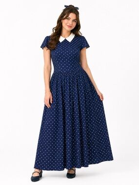 Vintage St. Simon Coquette Navy Polka Dot Maxi Dress Size 4